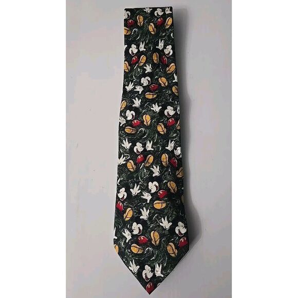 Disney Mickey Mouse Silk Neck Tie VINTAGE From The Disney Store Red Gold Green - Picture 1 of 2